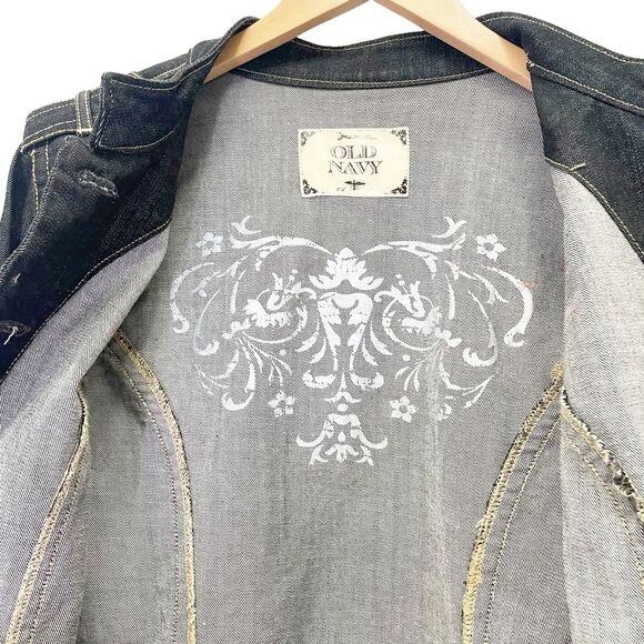 Vintage Old Navy Y2K Military Button Jean Jacket Size Large Dark Rinse Denim - Picture 10 of 15